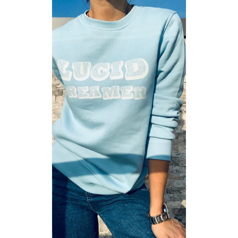 Unisex Sweatshirt Bisiklet Yaka Lucid Mavi  